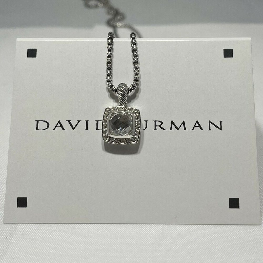 David Yurman Petite Albion Pendant Necklace with White Topaz and Diamonds 17"